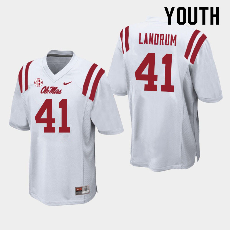 Youth #41 Solomon Landrum Ole Miss Rebels College Football Jerseys Sale-White